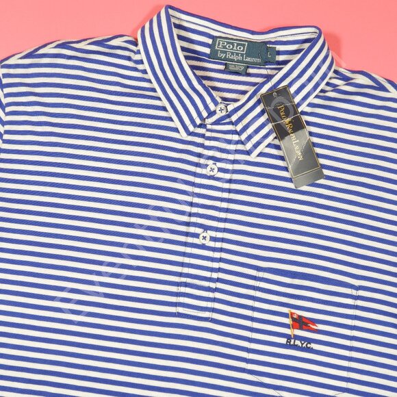 Polo Ralph Lauren Yacht Club Pocket Polo Shirt in Blue White Stripe Size Large - Picture 1 of 6